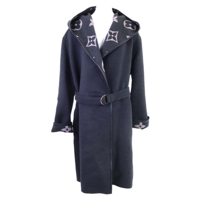 ルイヴィトン 新品同様 国内正規 FJC022NUV ジャイアント モノグラム シルク混ウール シグネチャー フーデッド ラップ 42