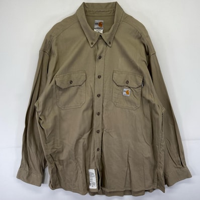 古着 カーハート Carhartt 長袖シャツ ワンポイントロゴ 大きいサイズ 肉厚 ワーク 作業着 ベージュ系 メンズ