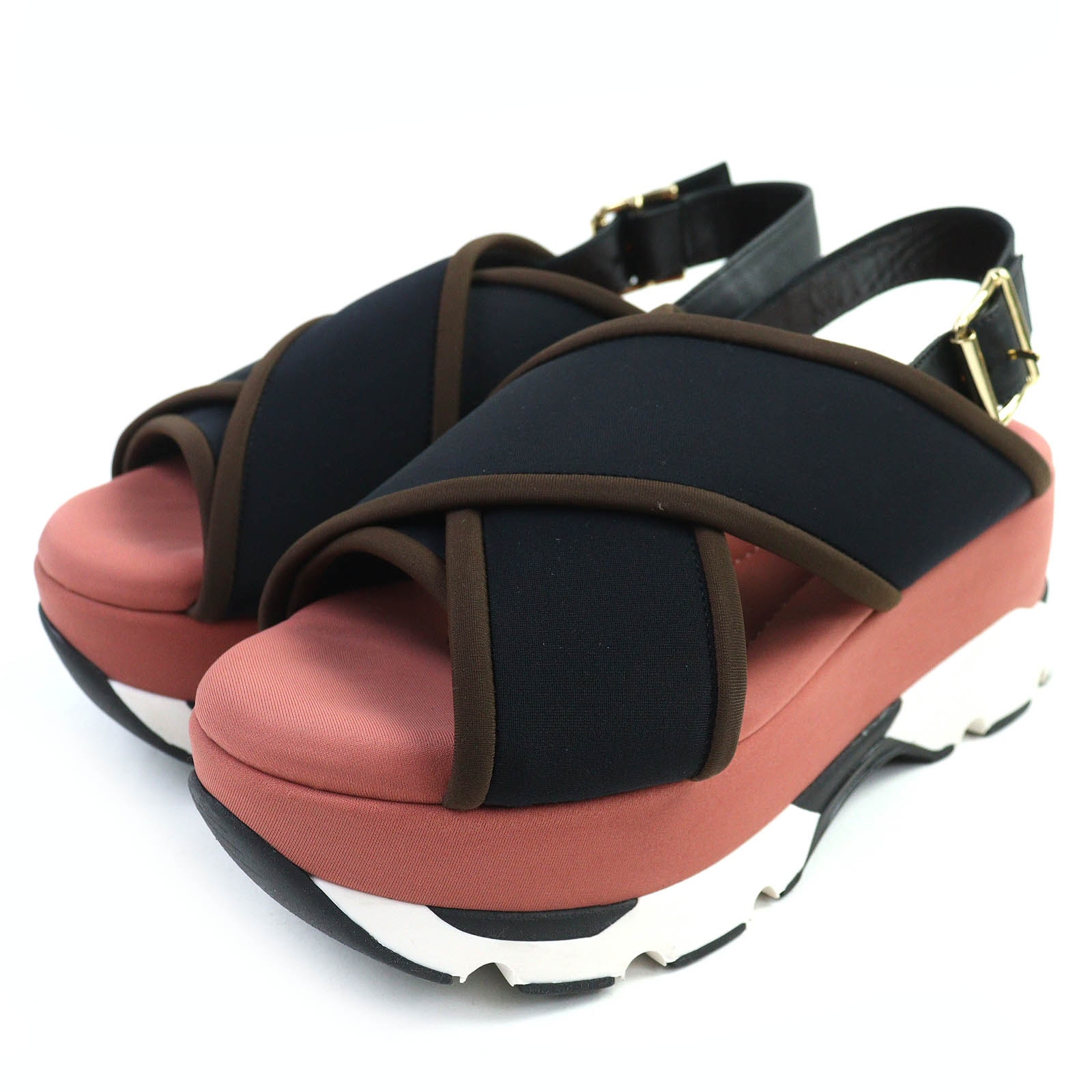 極美品 マルニ
 サンダル ブラック ピンク レディース 37 SAMA002708