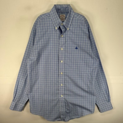 古着 ブルックスブラザーズ Brooks Brothers 長袖シャツ ボタンダウン ワンポイント 346 S ブルー系 チェック メンズ