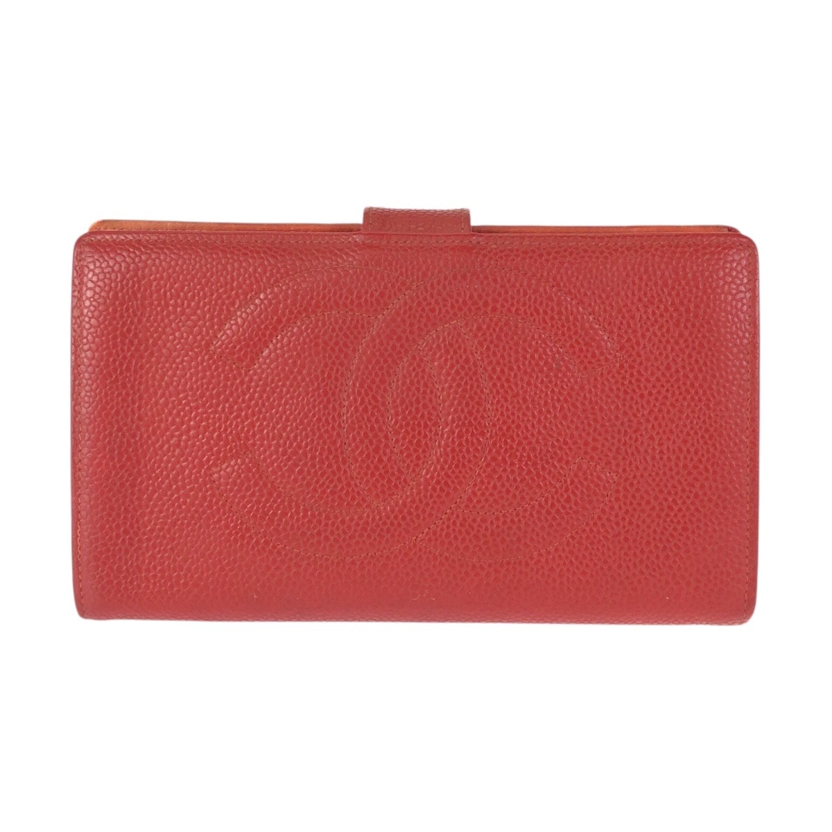 美品 CHANEL シャネル ヴィンテージ ココマーク レッド ゴールド金具 キャビアスキン 長財布 ロングウォレット 602628 【中古】