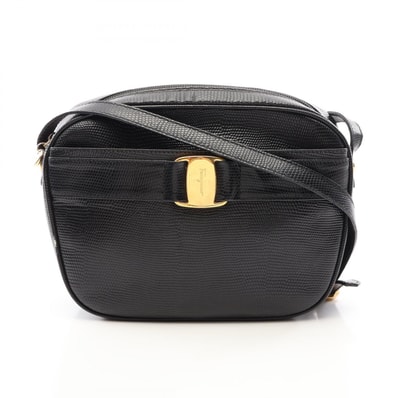 サルヴァトーレフェラガモ Salvatore Ferragamo ヴァラ リザード型押し ショルダーバッグ バッグ レザー レディース ブラック系 【中古】
