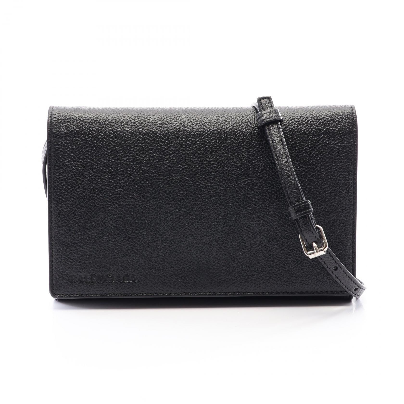 バレンシアガ BALENCIAGA ロゴ ショルダーバッグ バッグ レザー レディース ブラック系 674892 【中古】