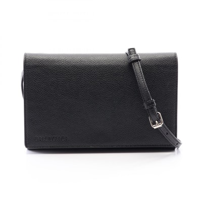 バレンシアガ BALENCIAGA ロゴ ショルダーバッグ バッグ レザー レディース ブラック系 674892 【中古】