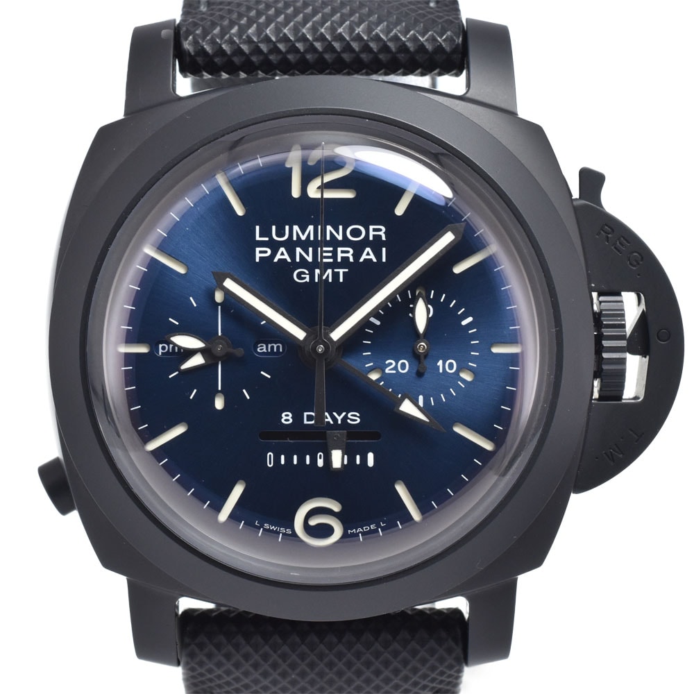 パネライ PANERAI PAM01135 ルミノール クロノ モノプルサンテ 8デイズ GMT ブルー 手巻き メンズ 美品 箱・保証書付き 腕時計 N#151227