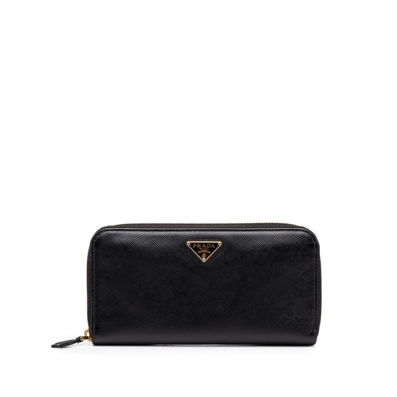 プラダ 三角ロゴプレート サフィアーノ ラウンドファスナー 長財布 1ML506 ブラック レザー レディース PRADA 中古