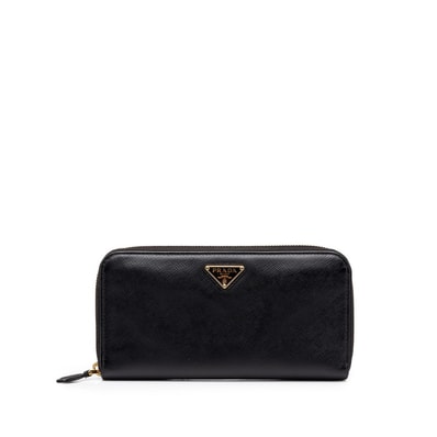 プラダ 三角ロゴプレート サフィアーノ ラウンドファスナー 長財布 1ML506 ブラック レザー レディース PRADA 中古