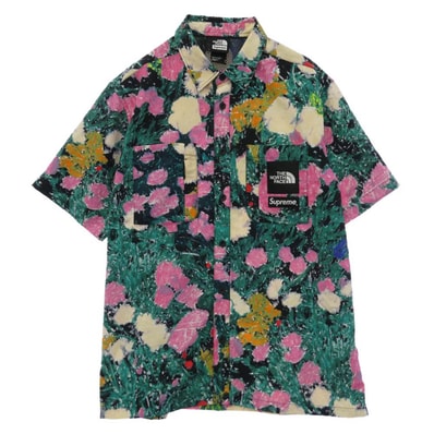 Supreme シュプリーム THE NORTH FACE ノースフェイス 22SS The North Face Trekking S/S Shirt ノースフェイス トレッキング ショートスリーブ 半袖 シャツ フラワー ブラック系【美品】【中古】