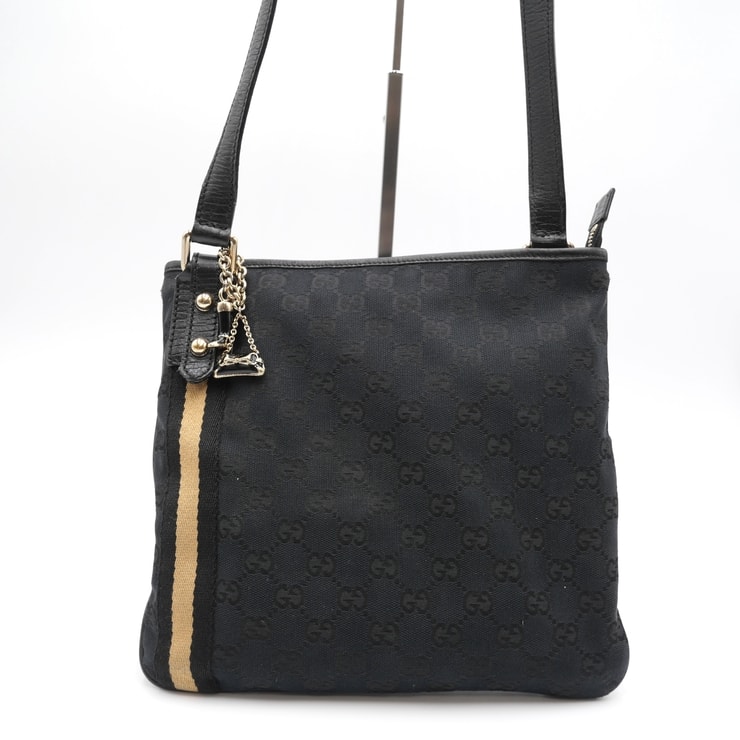 GUCCI(グッチ)ジョリクール ショルダーバッグ クロスボディ GGキャンバス ブラック ウェブライン ゴールド金具 144388 レディース【中古】