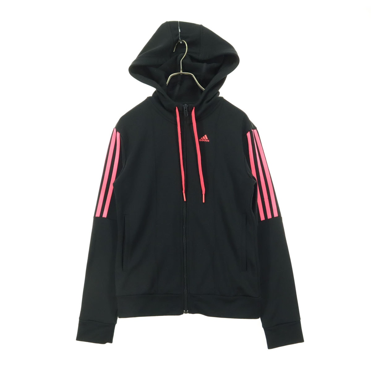 adidas アディダス バイカラー ワンポイントロゴ 長袖 フーディジャケット L ブラック