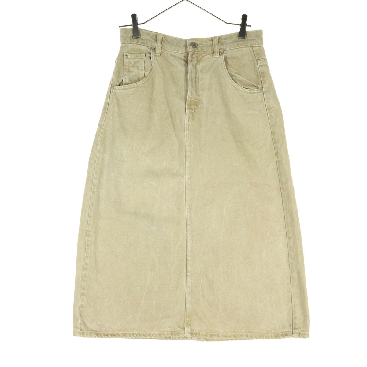 美品 ZARA ザラ コットン ミモレ丈 デニムスカート S ベージュ系