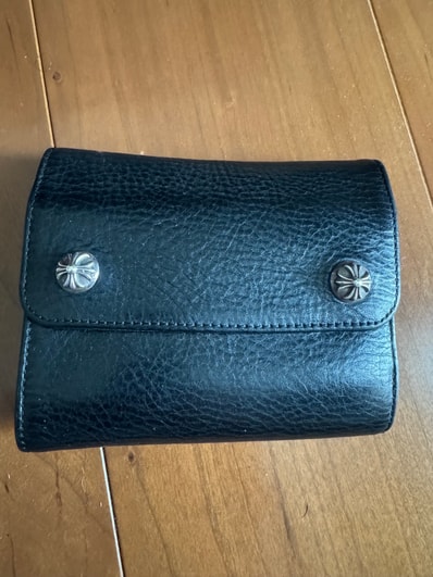 Chrome Hearts Wave Mini Cross Ball Button Leather Wallet "Black"