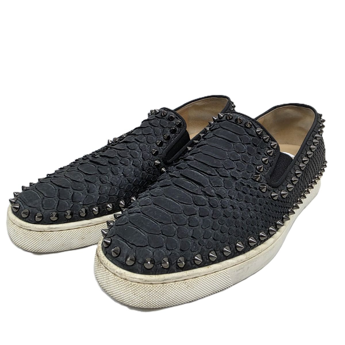 Christian Louboutin クリスチャンルブタン PIK BOAT ピックボート スパイクスタッズ スニーカー パイソン 41 26cm スリッポン ブラック  メンズ【中古】