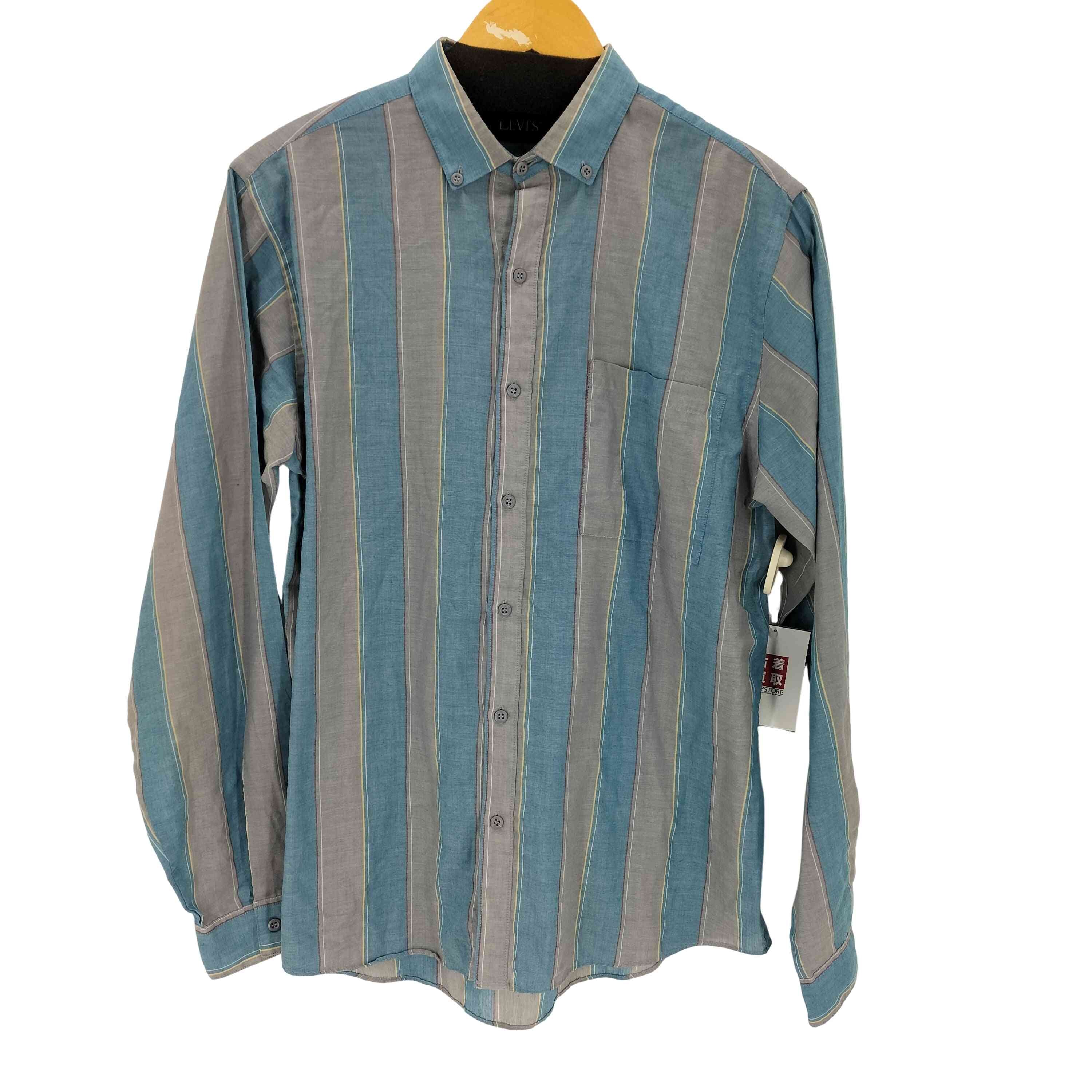 80-90s コットンポリL/Sボタンダウンストライプシャツ【1141896075495】