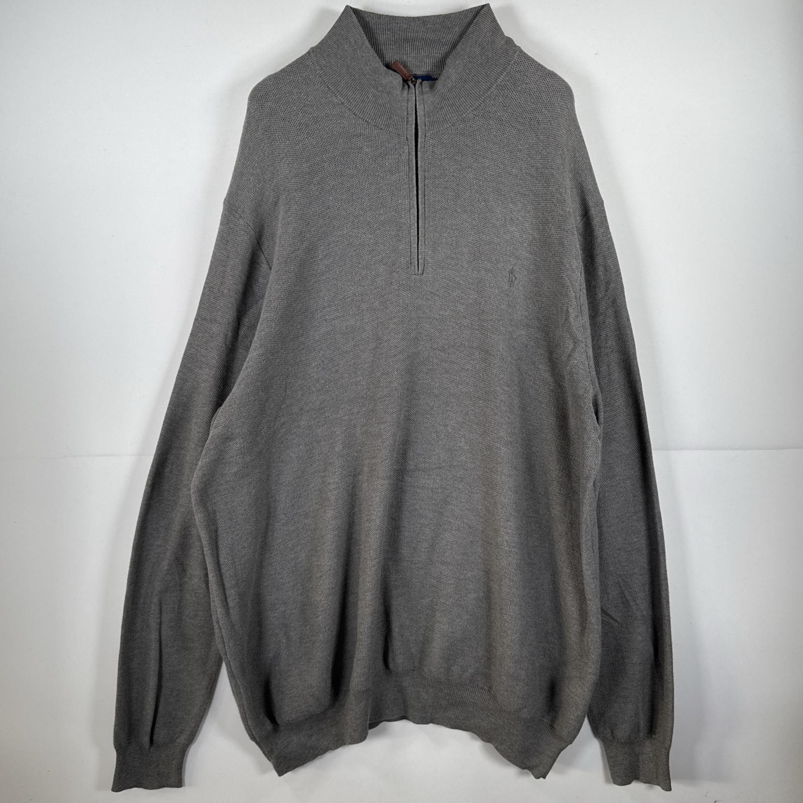 古着 ポロ・ラルフローレン POLO RALPH LAUREN 長袖 ニット ハーフジップ トレーナー セーター 大きいサイズ 4XLT  グレー 無地 メンズ