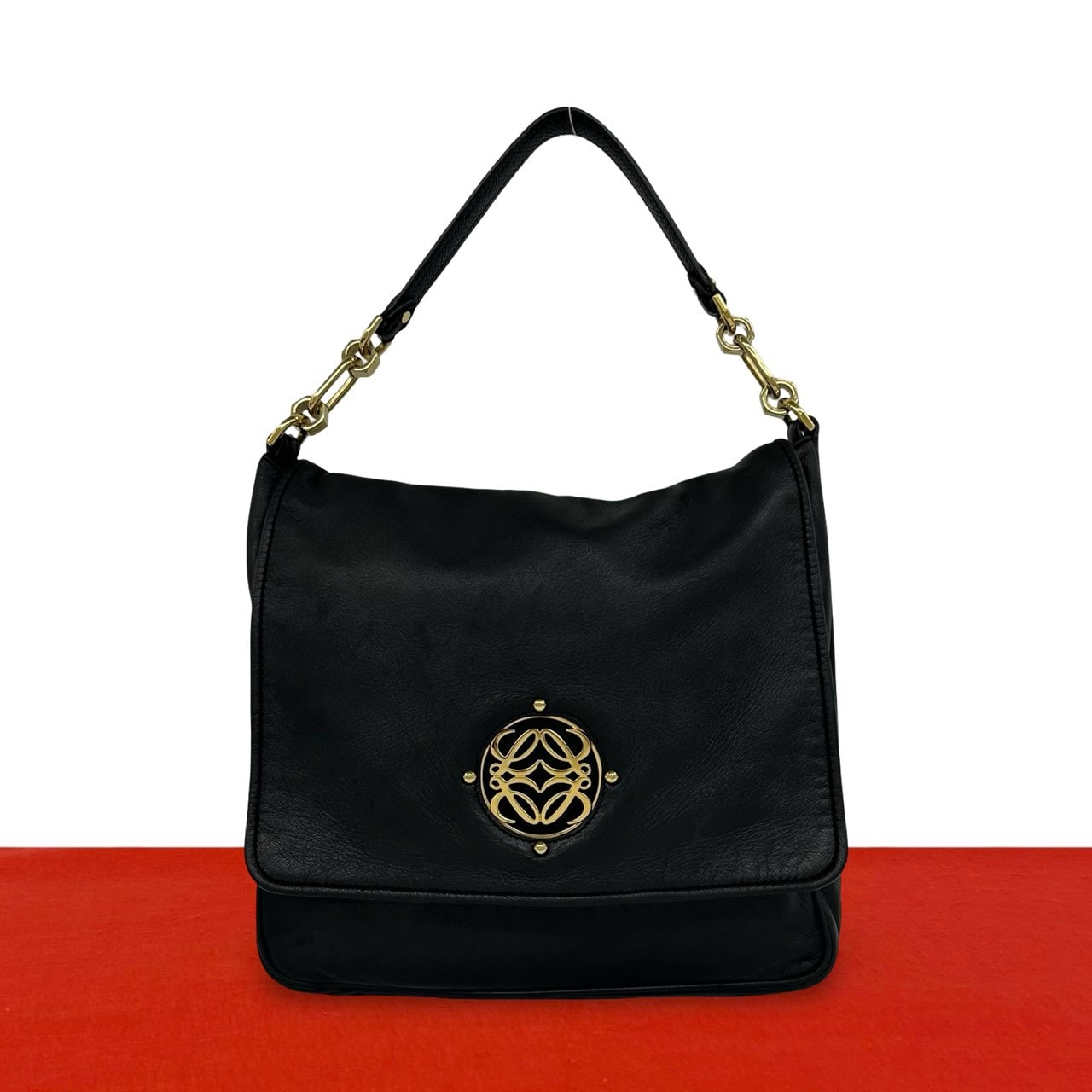 LOEWE ロエベ マイア アナグラム ロゴ 金具 レザー ハンドバッグ ブラック
512-7