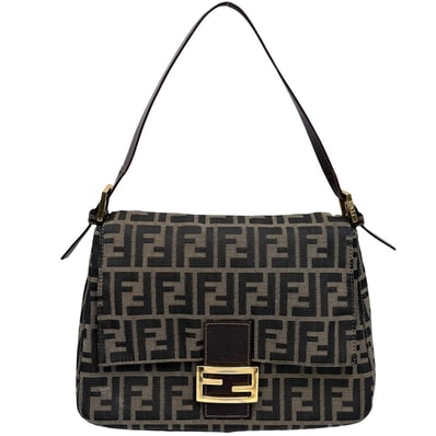 FENDI フェンディ ショルダーバッグ ズッカ マンマバケット ワンショルダー 肩掛け Mamma Bucket キャンバス レザー ブラウン 茶 ゴールド金具 レディース【中古品】