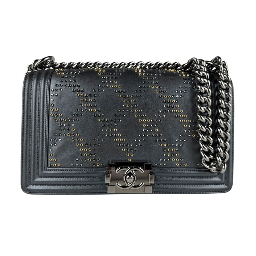 シャネル CHANEL ショルダーバッグ ボーイシャネル レザー/メタル メタリックグレー レディース【中古】 z7441