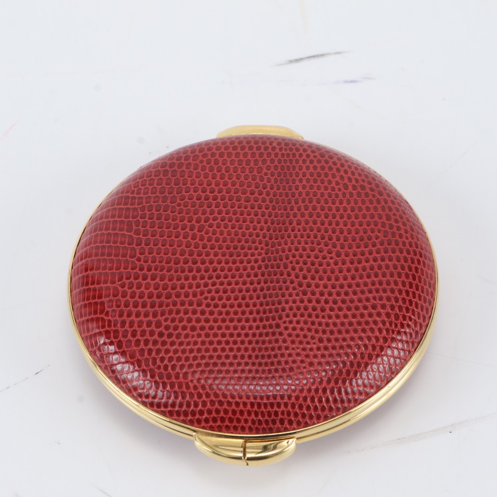 ■美品 グッチ コンパクト 両面 鏡 手持ち鏡ミラー リザード レザー