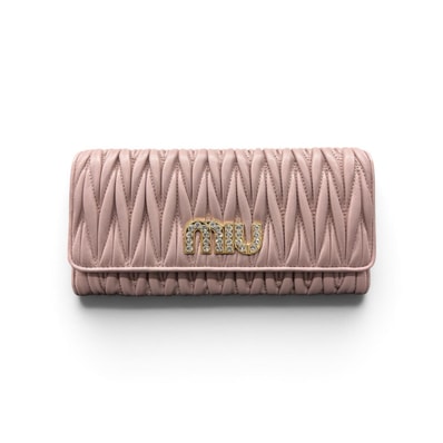 MIUMIU 展示品級美品 ミュウミュウ MATELASSE’MIU C マテラッセ ミュウ シー ロゴ 長財布 5MH109 ICチップ搭載 レザー ピンク ロングウォレット miumiu SAランク 中古 鑑定済 ミュウミュウ財布