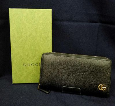 GUCCI GG Marmont Leather Zip Around Wallet "Black/Gold"