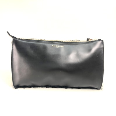 バレンシアガ BALENCIAGA ロゴ 347238 カバン セカンドバッグ クラッチバッグ ムートン ブラック