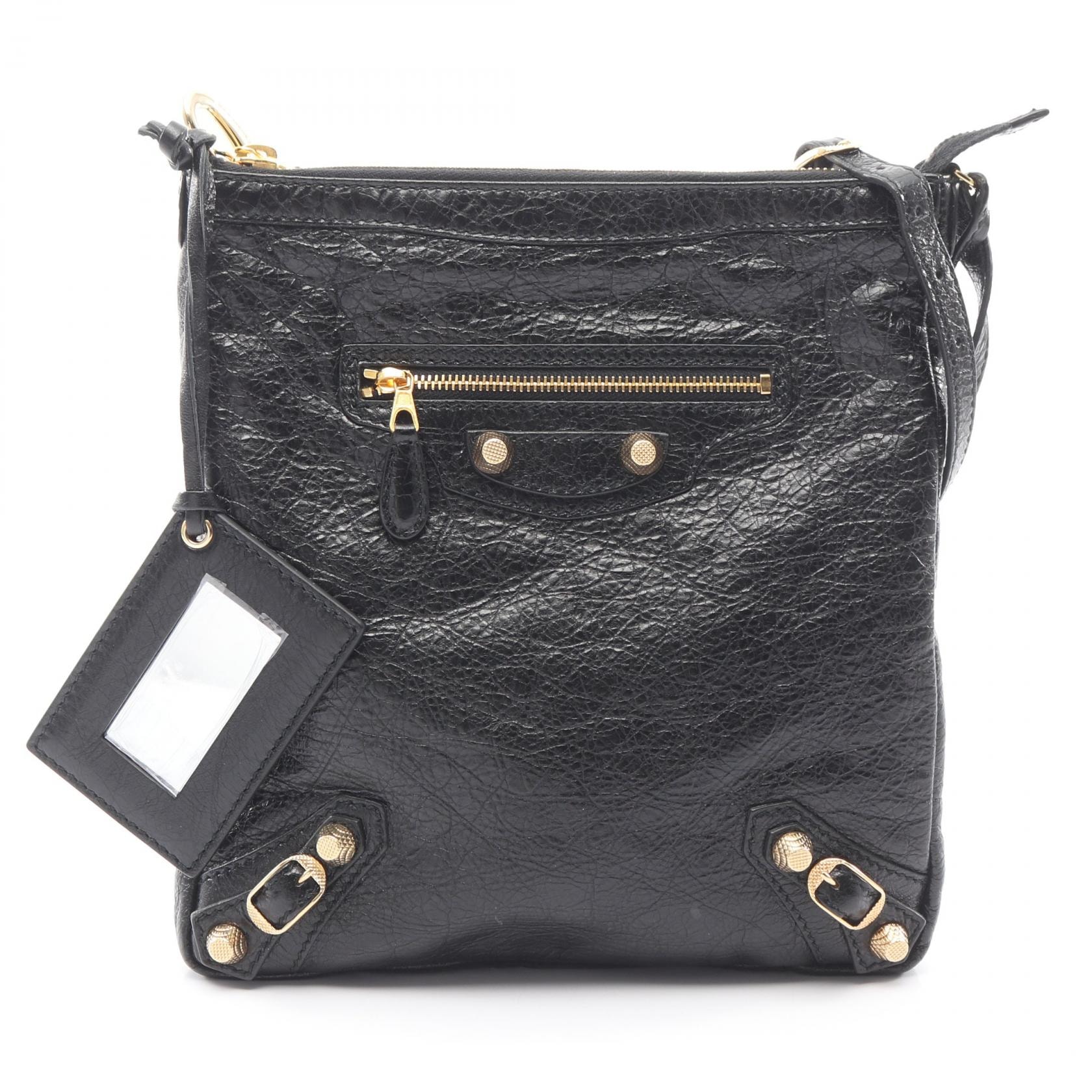 バレンシアガ BALENCIAGA クラシック フラット ショルダーバッグ バッグ レザー レディース ブラック系 319716 【中古】