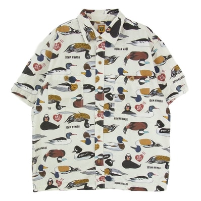 HUMAN MADE ヒューマンメイド Duck Shirt Short Sleeve ダック 総柄 半袖 シャツ オフホワイト系 XL【中古】