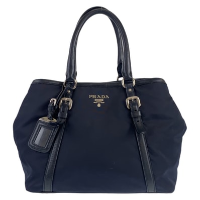 美品 PRADA プラダ テスート ネイビー ナイロン レザー/ ハンドバッグ トートバッグ 603938 【中古】