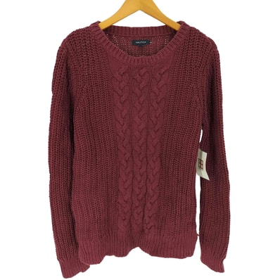 コットン アクリル ローゲージ ケーブル ニット セーター【1135586035395】