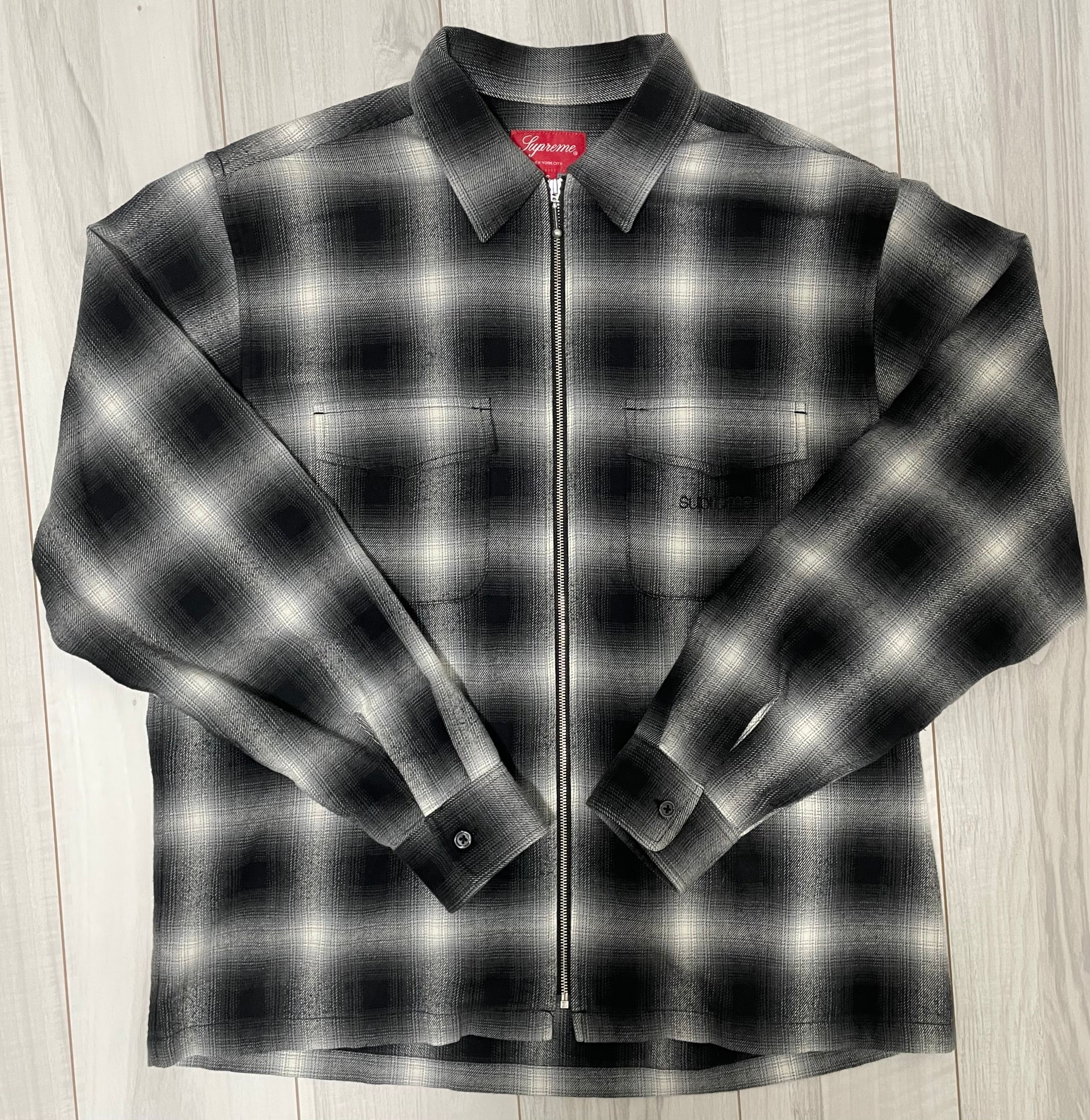 Supreme Shadow Plaid Flannel Zip Up Shirt "Black"