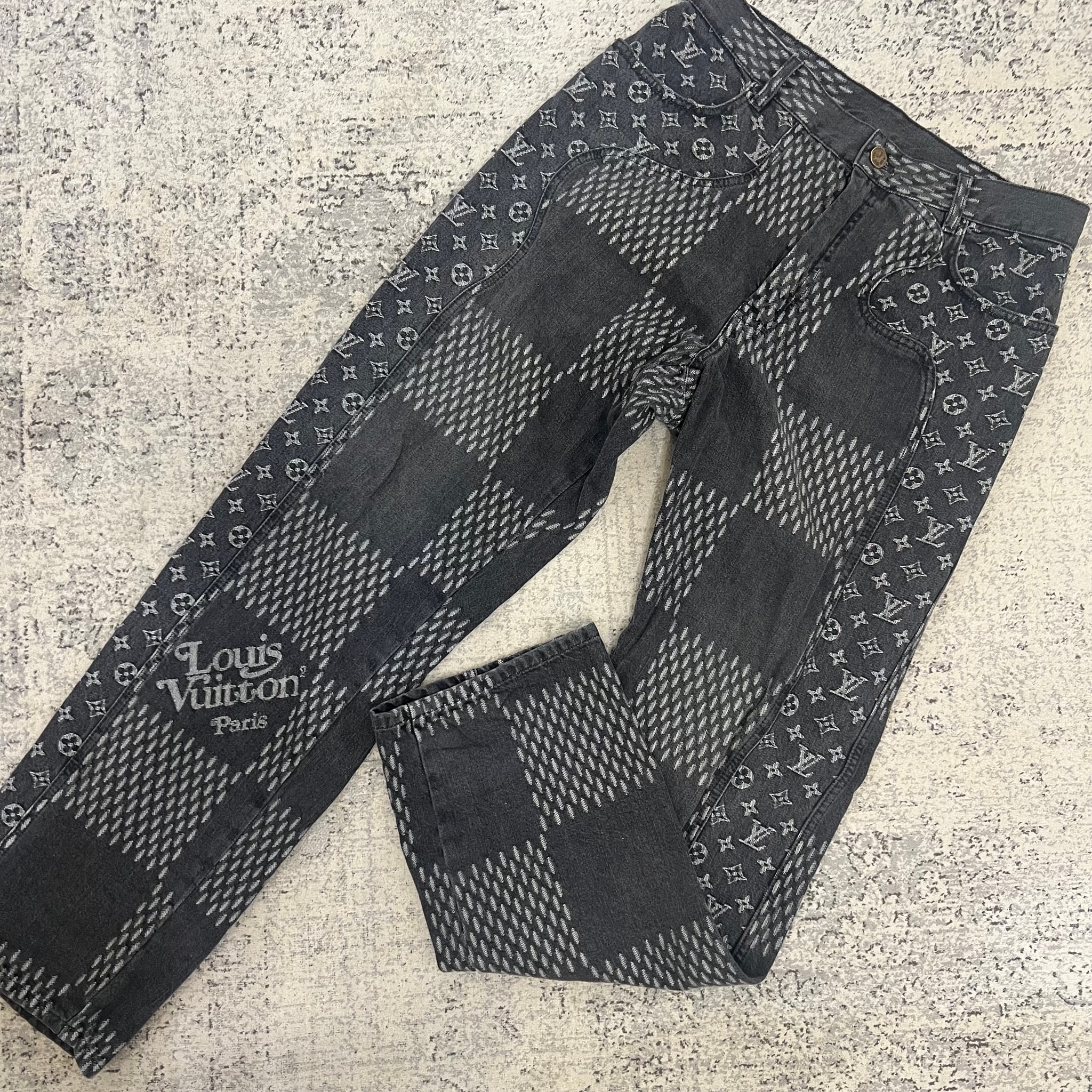 Louis Vuitton x Nigo Giant Damier Waves MNGM Denim Pants "Black"