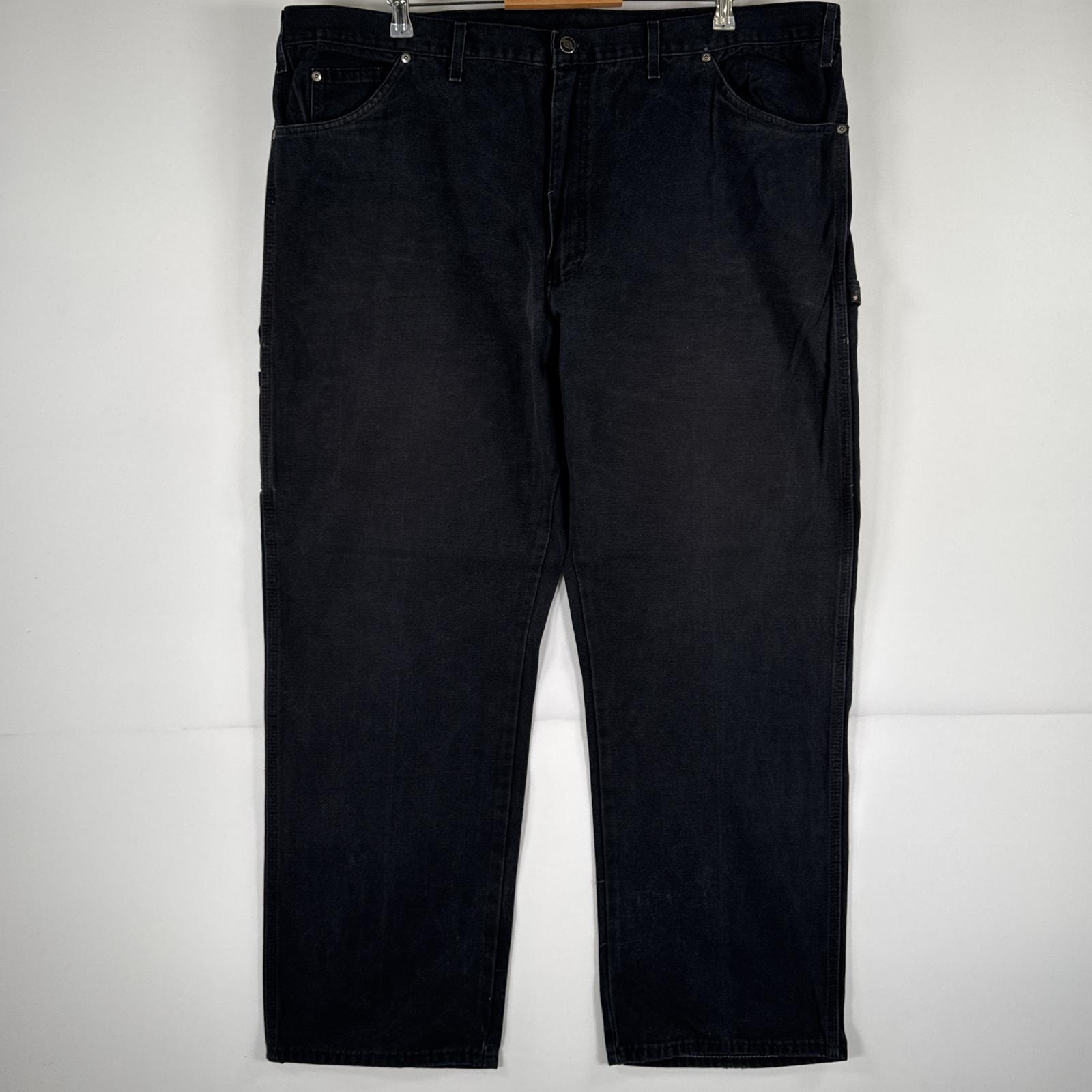 古着 ディッキーズ Dickies ワークパンツ ダック ペインターパンツ 作業着 ワンポイント ロゴ ストレート 大きいサイズ w44 L32  ブラック メンズ