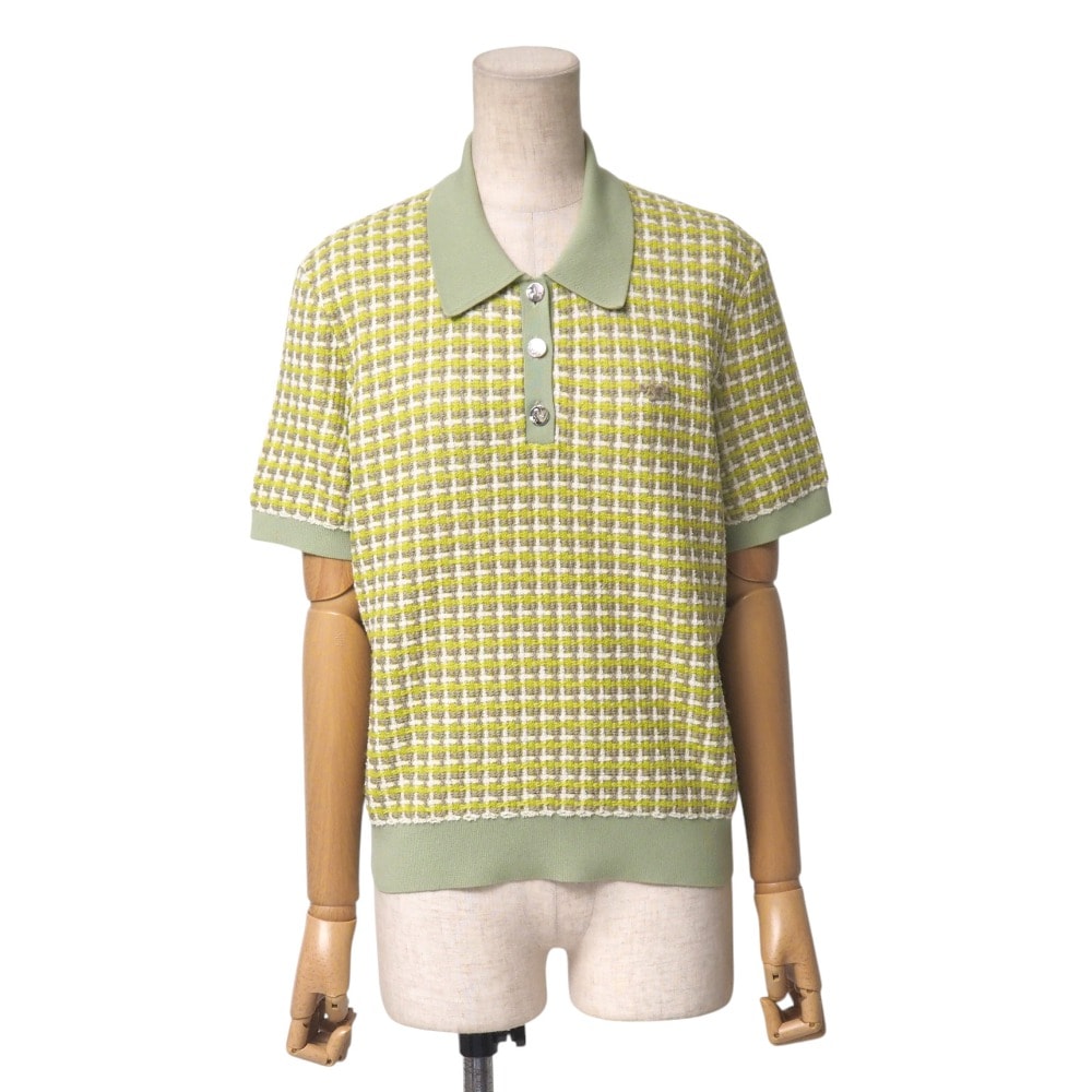 ■美品■2024SS■Tory Burch トリーバーチ POLO IN JACQUARD ジャカード ポロ ポロシャツ サイズS 半袖 トリム チェック 総柄 ニット ブランド古着【中古】20250825/RA5918