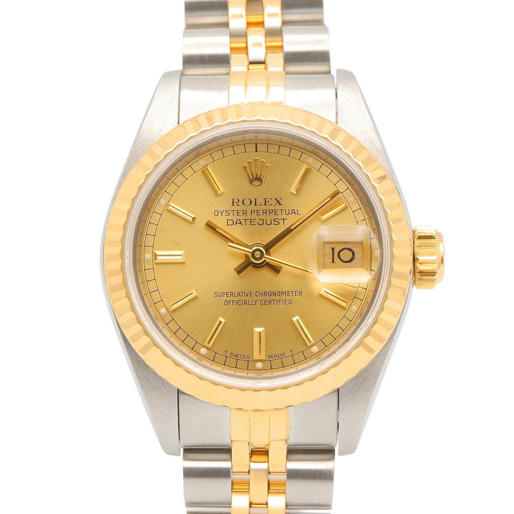 ロレックス ROLEX デイトジャスト E番 シャンパン バー 腕時計 時計 K18(イエローゴールド) ステンレススチール レディース ゴールド系 シャンパン 69173 【中古】