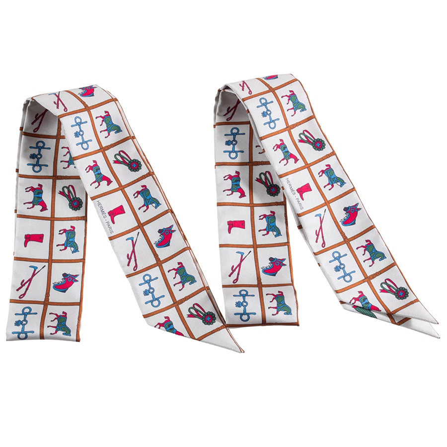 HERMES エルメス Couvertures et Tenues de Jour 馬着 061356S 23 ツイリー 2022AW スカーフ 2本セット ホワイト ピンク【中古】