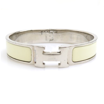 エルメス HERMES バングル ブレスレット クリッククラックH メタル/エナメル シルバー/オフホワイト レディース【中古】 e61915a