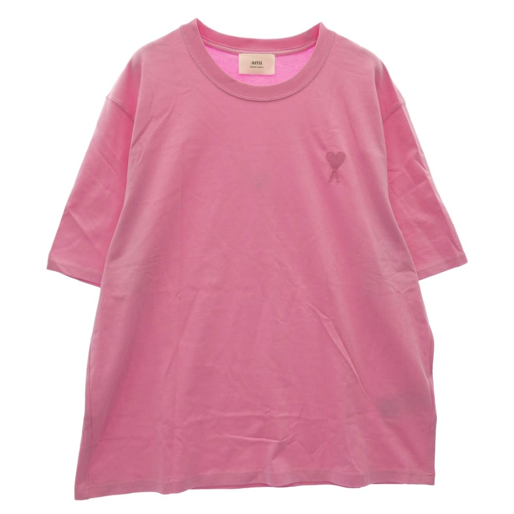 AMI PARIS アミパリス UTS004.726 AMI DE COEUR ロゴ 刺繍 ワンポイント Tシャツ 半袖 カットソー ピンク系【中古】