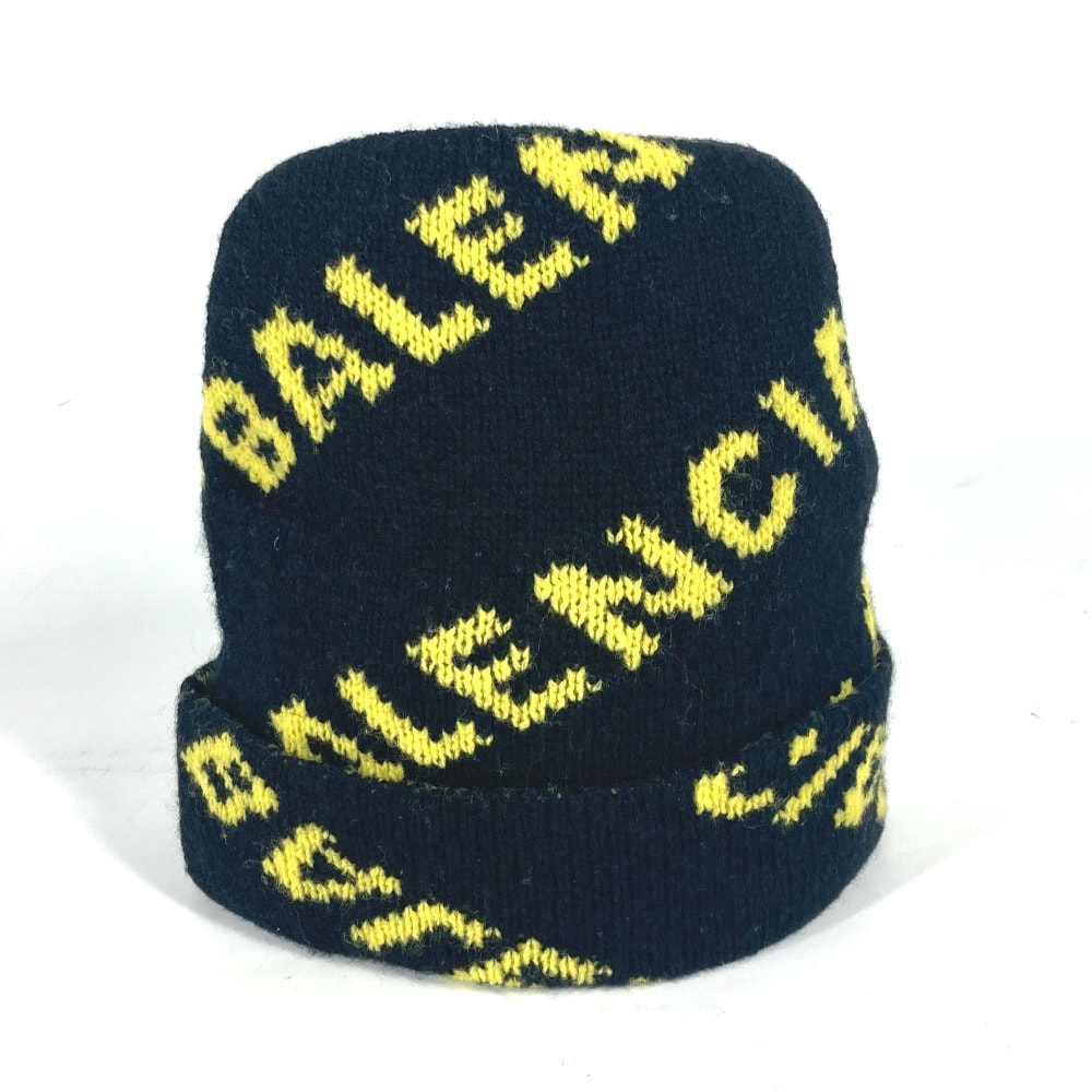 バレンシアガ BALENCIAGA ロゴ 総柄 555282 ビーニー 帽子 ニット帽 ニットキャップ ニット帽 ウール ブラック