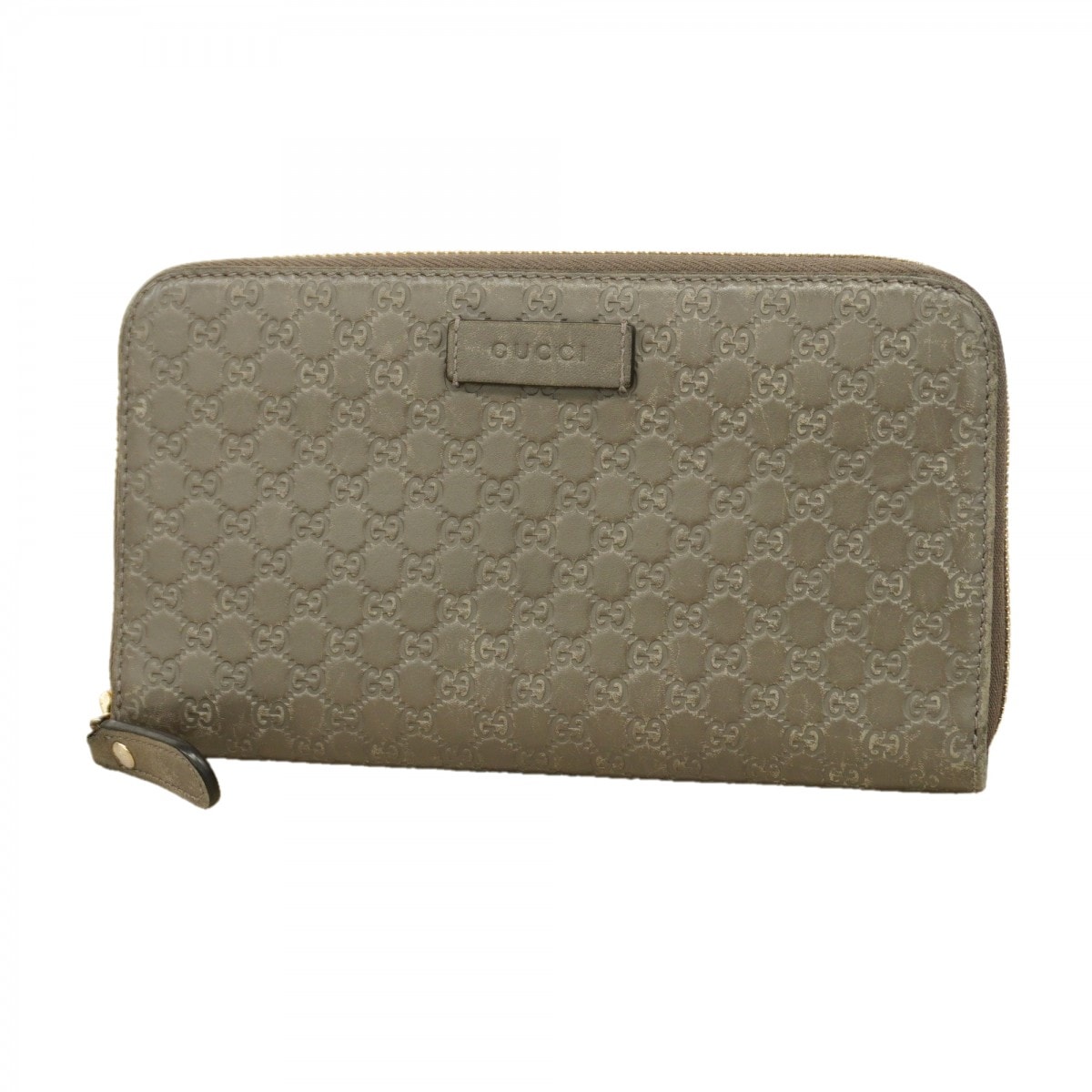 【6de5942】グッチ 長財布 マイクログッチシマ 449391 レザー グレー シャンパンゴールド金具【中古】レディース