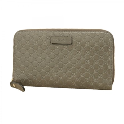【6de5942】グッチ 長財布 マイクログッチシマ 449391 レザー グレー シャンパンゴールド金具【中古】レディース