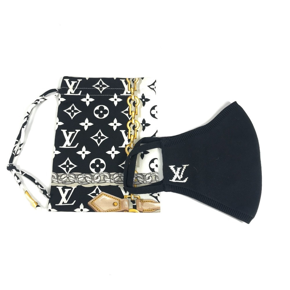 ルイヴィトン LOUIS VUITTON マスク マイユ M76748 モノグラム マスク&巾着ポーチセット マスク ナイロン ブラック 美品