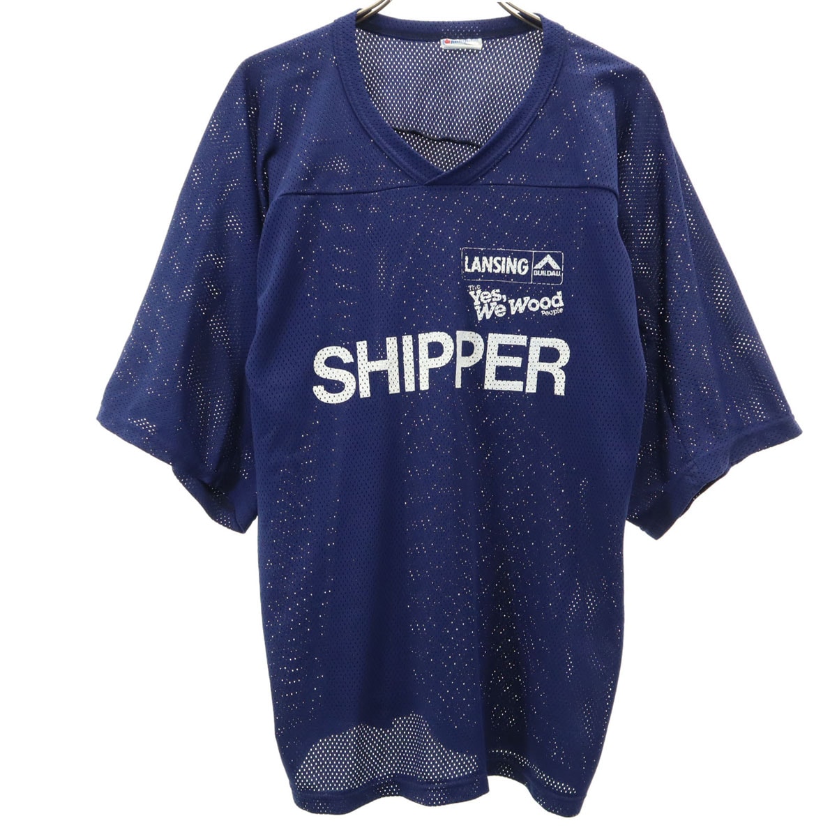 Champion チャンピオン 90s Team Wear 半袖 Vネック メッシュ シャツ XL ネイビー系