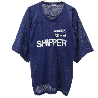 Champion チャンピオン 90s Team Wear 半袖 Vネック メッシュ シャツ XL ネイビー系
