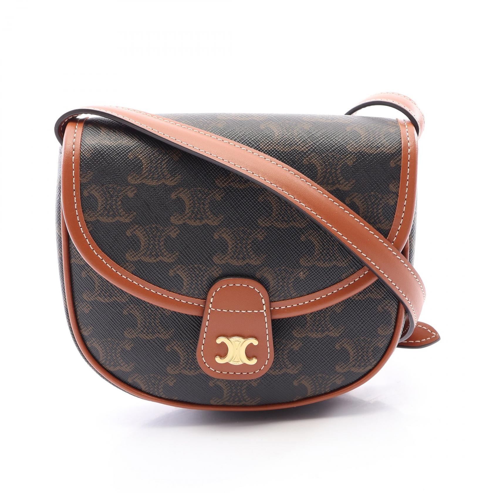 セリーヌ CELINE トリオンフ ミニブザス ショルダーバッグ バッグ PVCコーティングキャンバス レザー レディース ブラック系 / ブラウン系 196702BZJ 【中古】