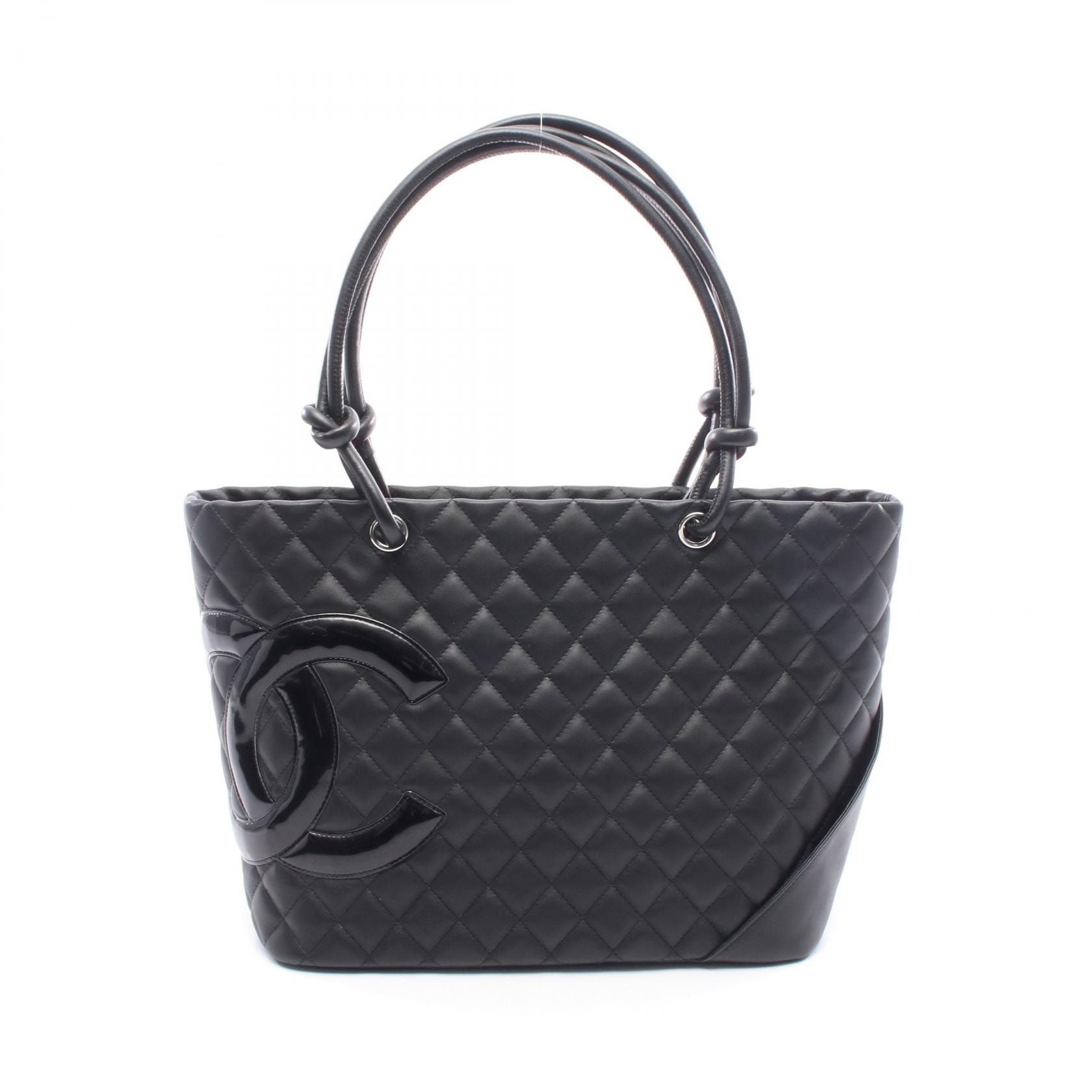 シャネル CHANEL カンボンライン ラージ トートバッグ バッグ レザー パテントレザー レディース ブラック系 【中古】