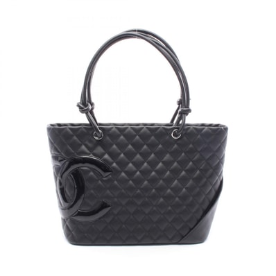 シャネル CHANEL カンボンライン ラージ トートバッグ バッグ レザー パテントレザー レディース ブラック系 【中古】
