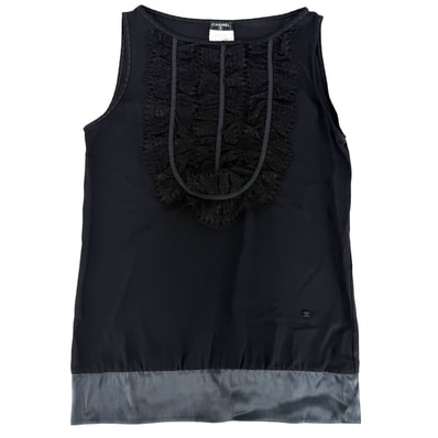 CHANEL シャネル タンクトップ ノースリーブ アパレル 服 トップス ココマーク レース 38 ブラック 黒 シルク レディース 夏 美品【中古品】