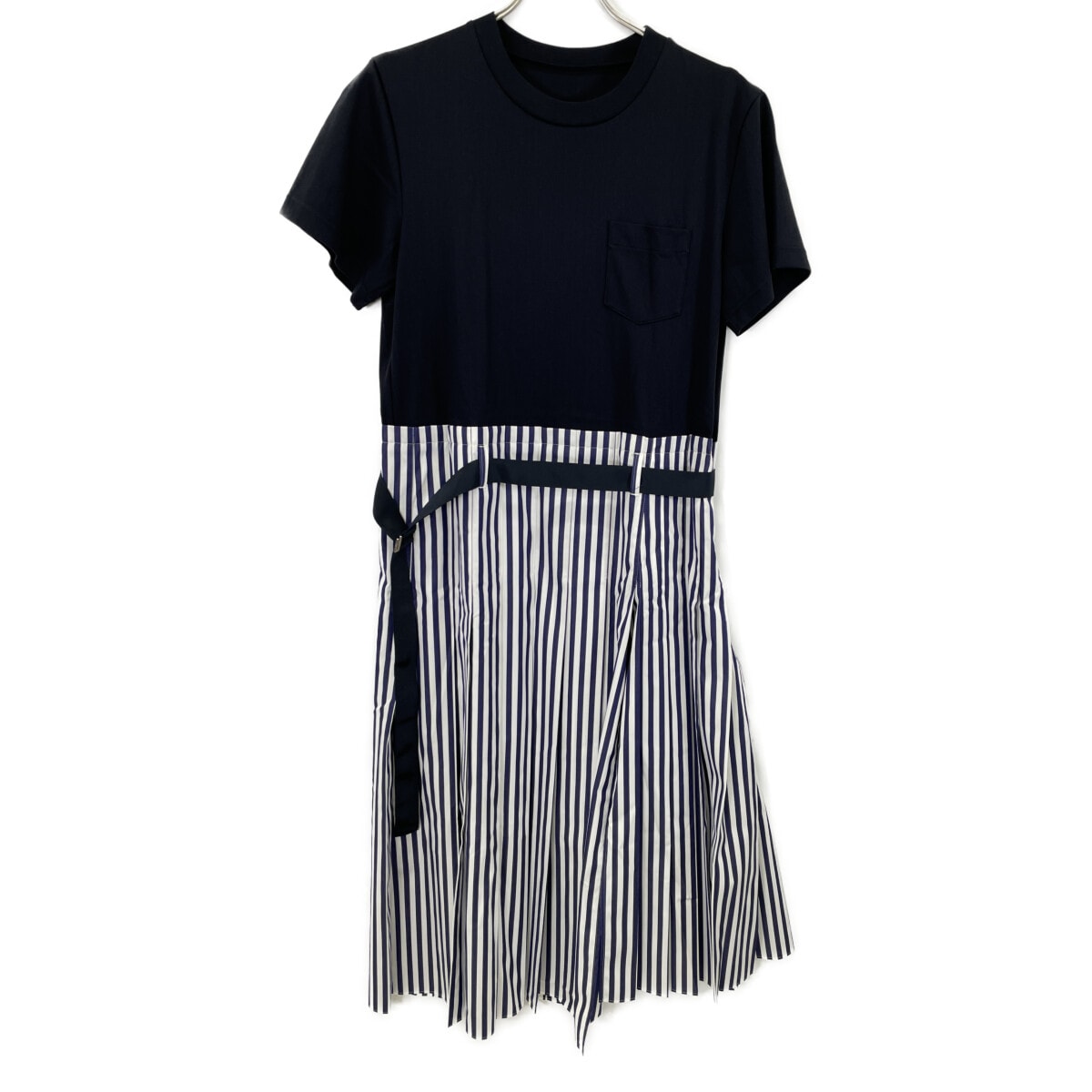 サカイ 24-07401 24年 ﾈｲﾋﾞｰ THOMAS MASON Cotton Poplin x Cotton Jersey Dress ｼｬﾂ半袖ﾜﾝﾋﾟｰｽ 1