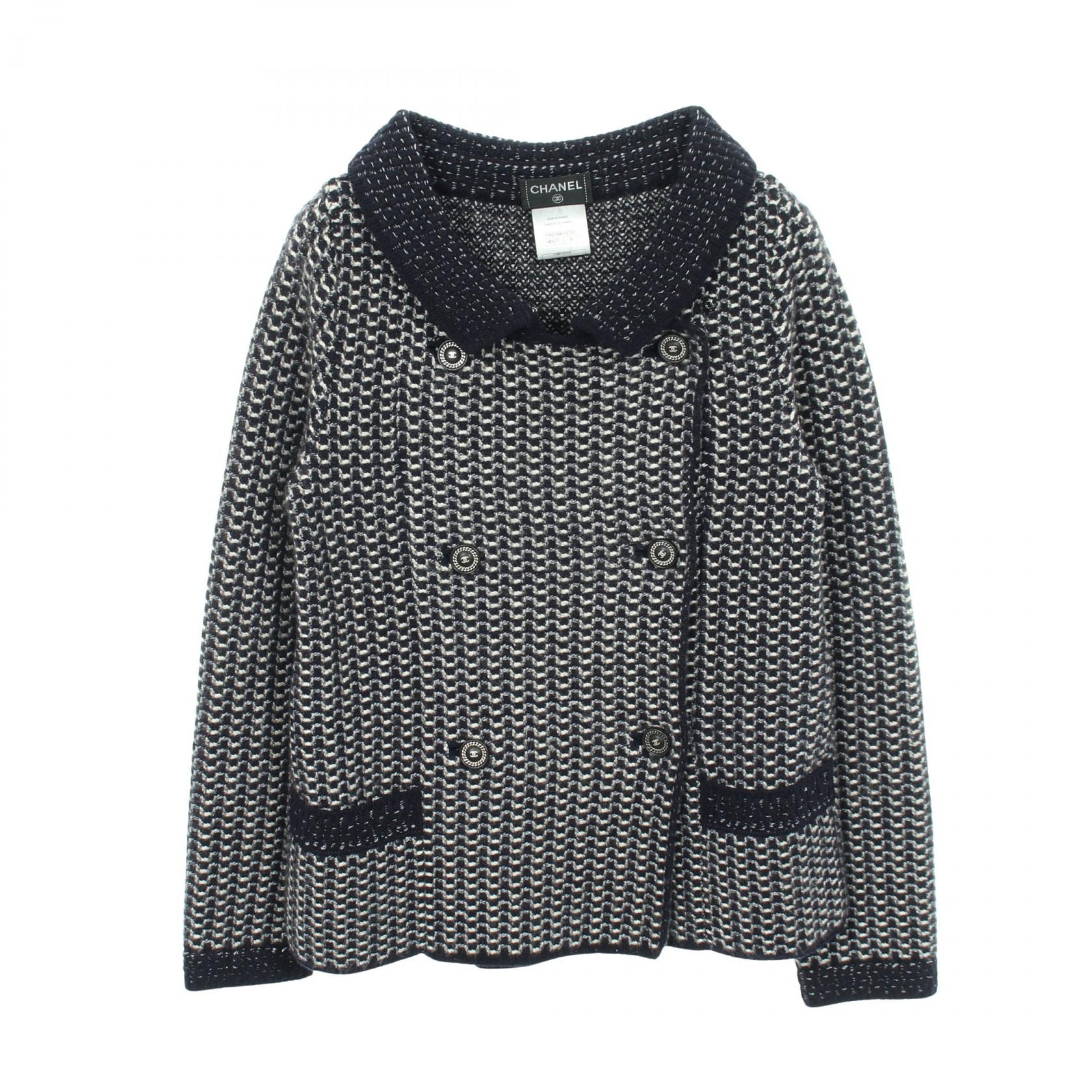 シャネル CHANEL ココマークボタン ダブルブレスト ニット 衣料品 アウター カシミヤ シルク レディース ネイビー系 P44439K04703 【中古】